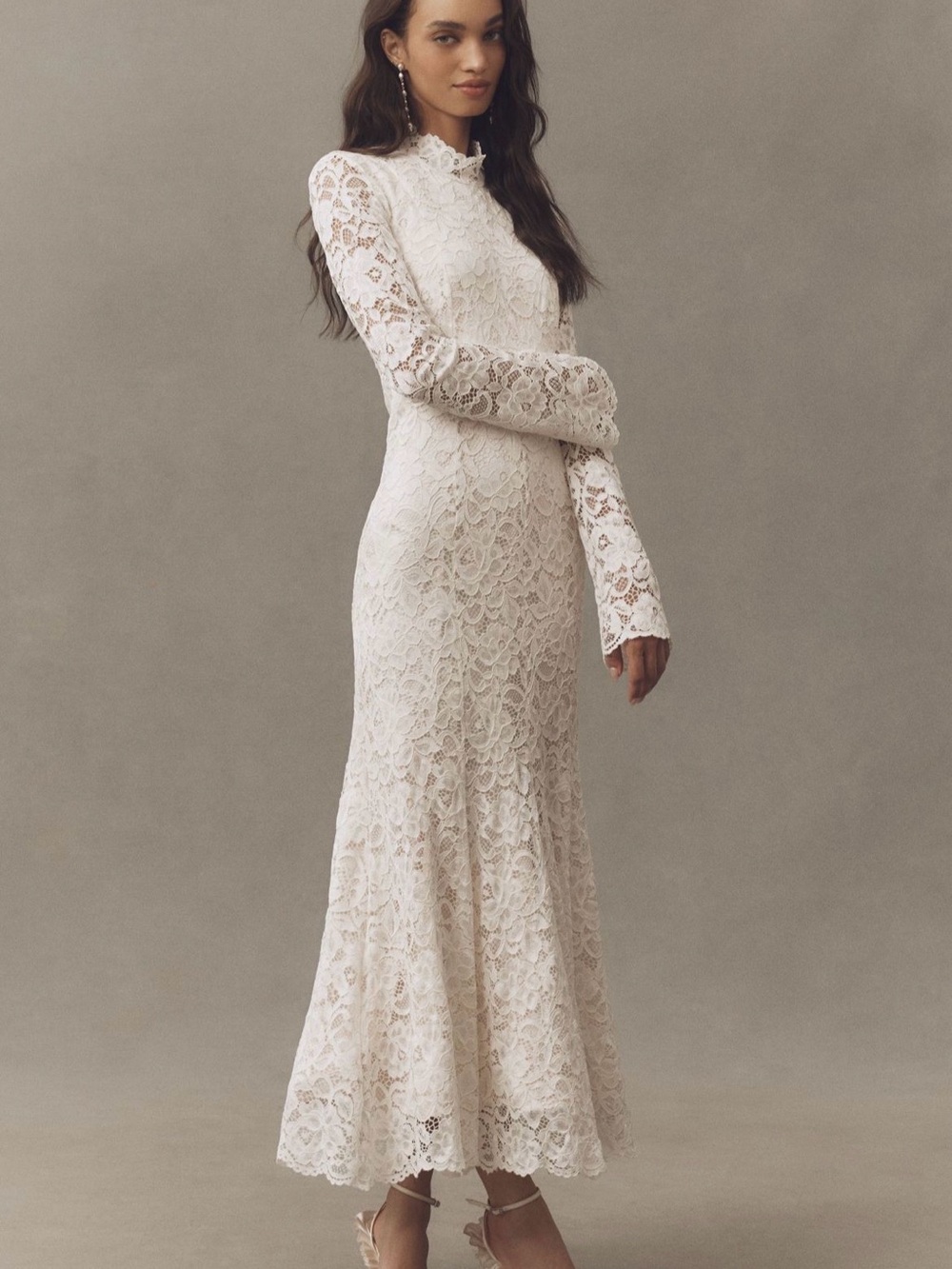 BHLDN Long-Sleeve Mock-Neck Stretch Lace Maxi Dress